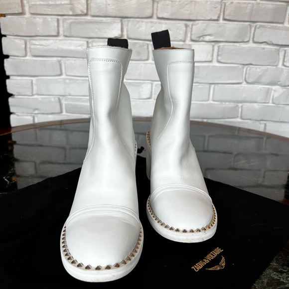 Zadig & Voltaire White Pull on Studded Boots Stack Heel worn once. - Picture 5 of 12